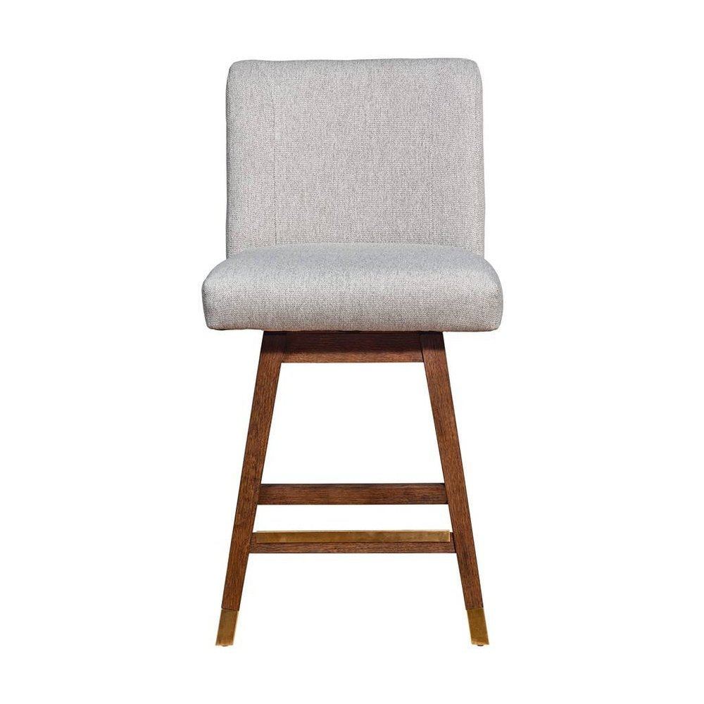 26" Taupe And Brown Fabric And Solid Wood Counter Height Swivel Bar Chair HomeRoots