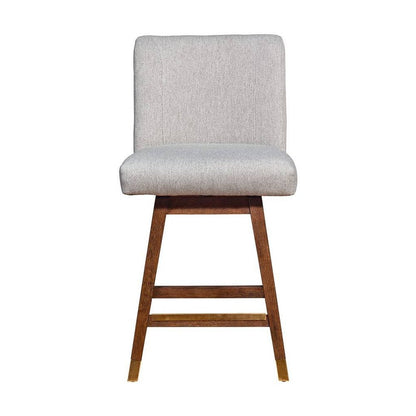 26" Taupe And Brown Fabric And Solid Wood Counter Height Swivel Bar Chair HomeRoots