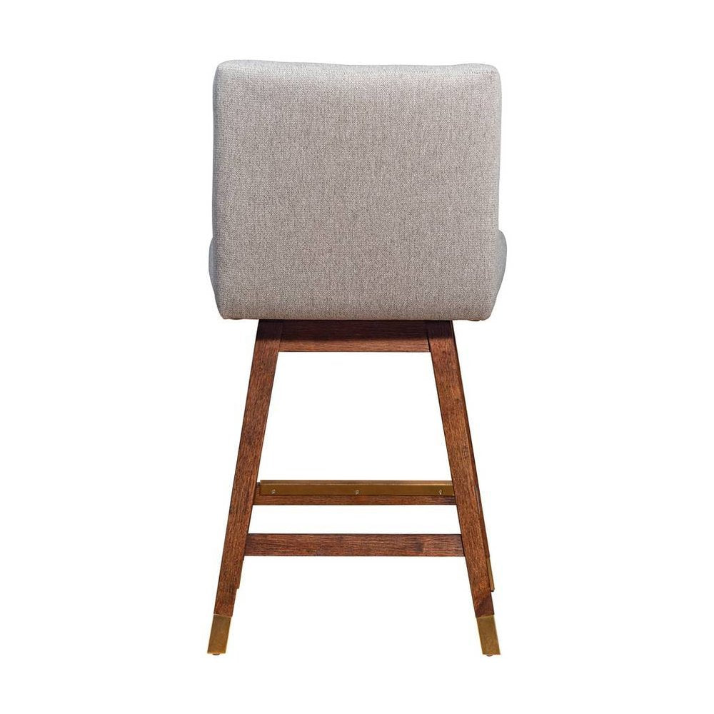 26" Taupe And Brown Fabric And Solid Wood Counter Height Swivel Bar Chair HomeRoots
