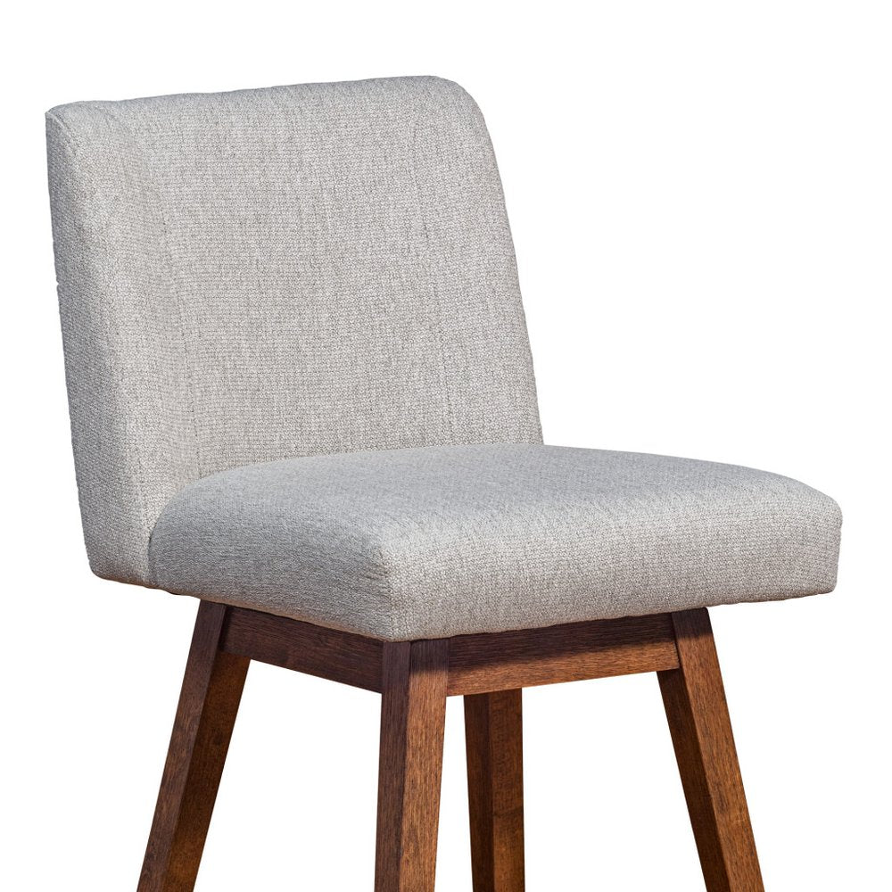 26" Taupe And Brown Fabric And Solid Wood Counter Height Swivel Bar Chair HomeRoots