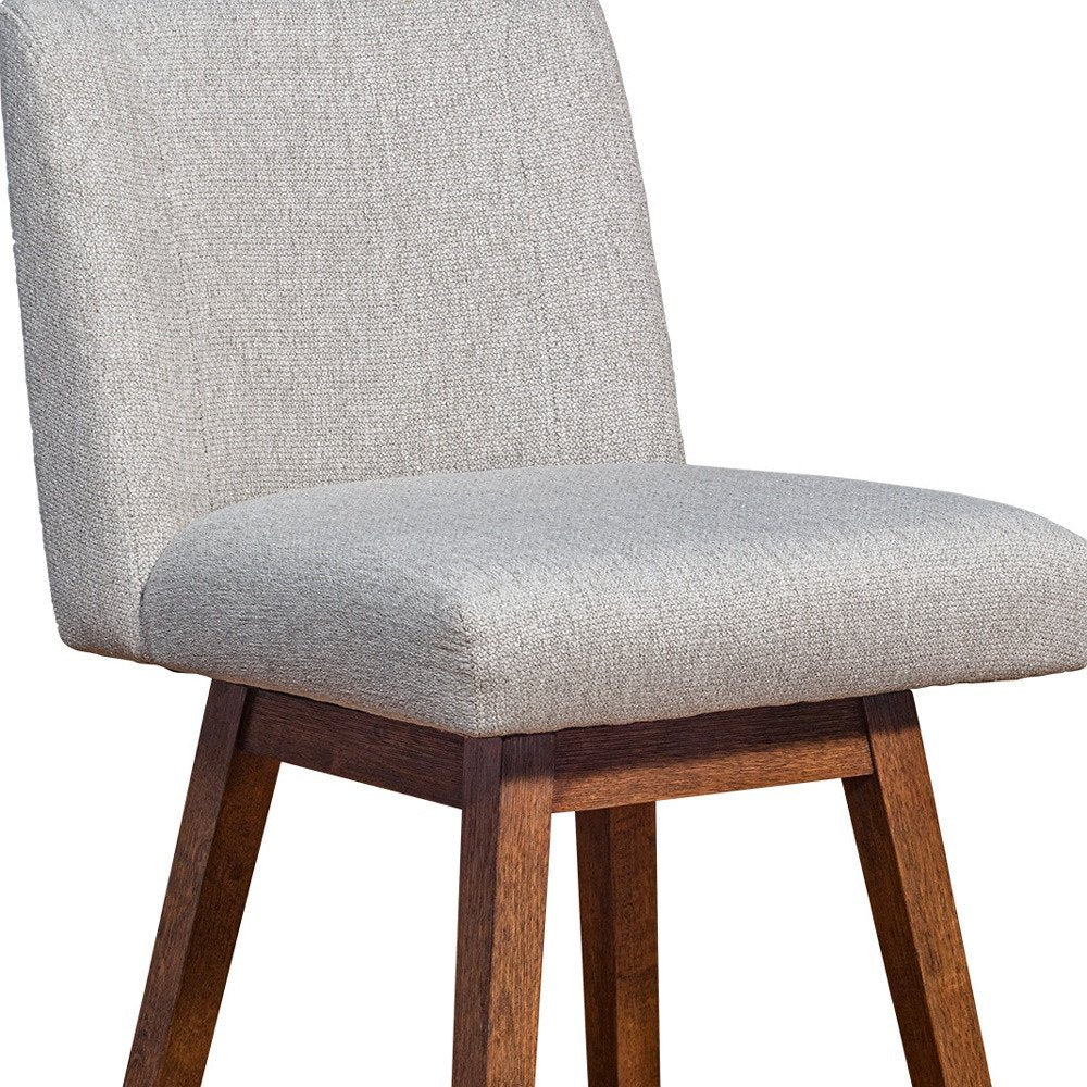 26" Taupe And Brown Fabric And Solid Wood Counter Height Swivel Bar Chair HomeRoots