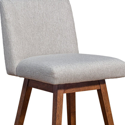 26" Taupe And Brown Fabric And Solid Wood Counter Height Swivel Bar Chair HomeRoots