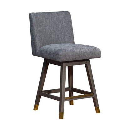 26" Gray And Brown Fabric And Solid Wood Counter Height Swivel Bar Chair HomeRoots
