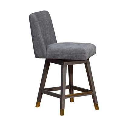 26" Gray And Brown Fabric And Solid Wood Counter Height Swivel Bar Chair HomeRoots