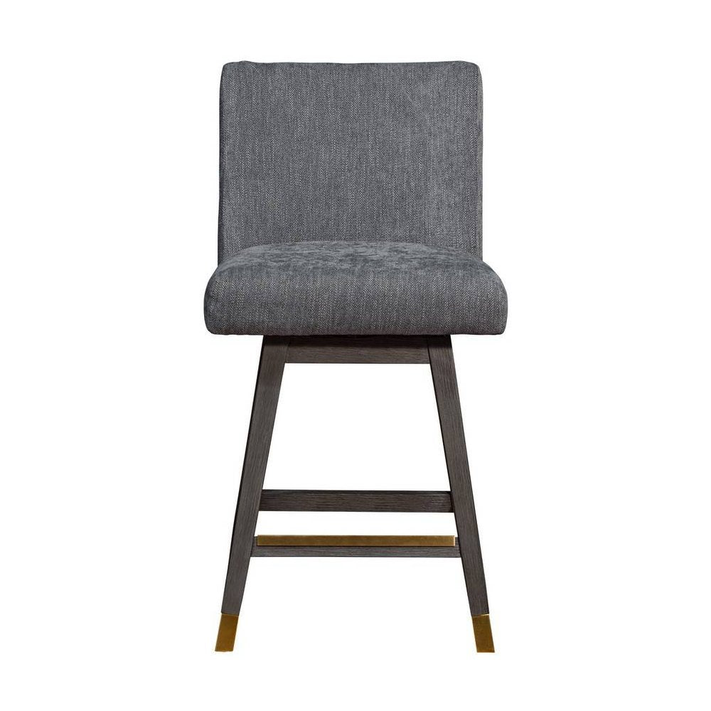 26" Gray And Brown Fabric And Solid Wood Counter Height Swivel Bar Chair HomeRoots