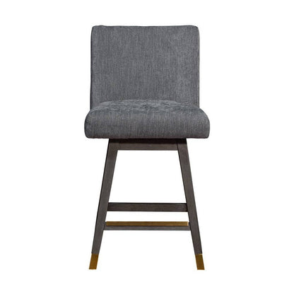 26" Gray And Brown Fabric And Solid Wood Counter Height Swivel Bar Chair HomeRoots