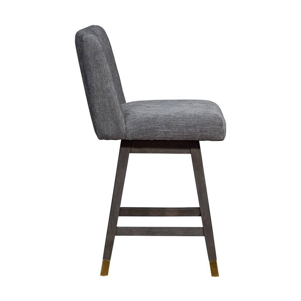 26" Gray And Brown Fabric And Solid Wood Counter Height Swivel Bar Chair HomeRoots