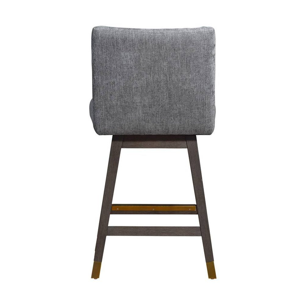 26" Gray And Brown Fabric And Solid Wood Counter Height Swivel Bar Chair HomeRoots