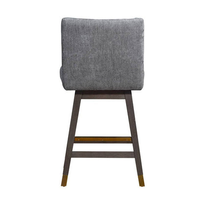 26" Gray And Brown Fabric And Solid Wood Counter Height Swivel Bar Chair HomeRoots