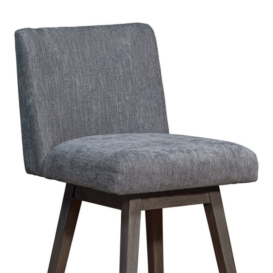 26" Gray And Brown Fabric And Solid Wood Counter Height Swivel Bar Chair HomeRoots