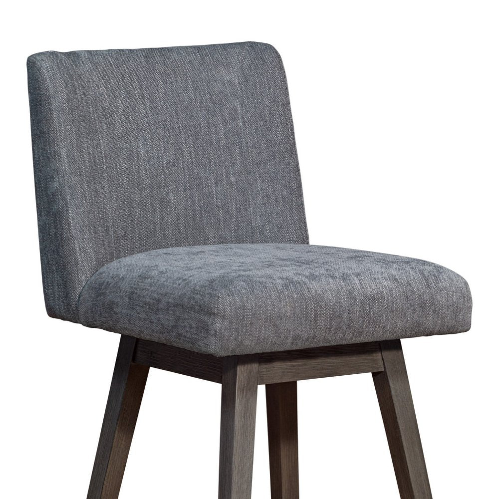 26" Gray And Brown Fabric And Solid Wood Counter Height Swivel Bar Chair HomeRoots