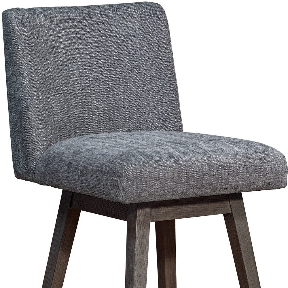 26" Gray And Brown Fabric And Solid Wood Counter Height Swivel Bar Chair HomeRoots