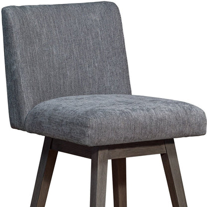 26" Gray And Brown Fabric And Solid Wood Counter Height Swivel Bar Chair HomeRoots