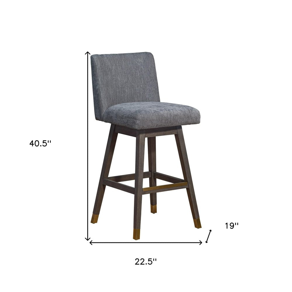 30" Gray And Brown Solid Wood Bar Height Swivel Bar Chair HomeRoots