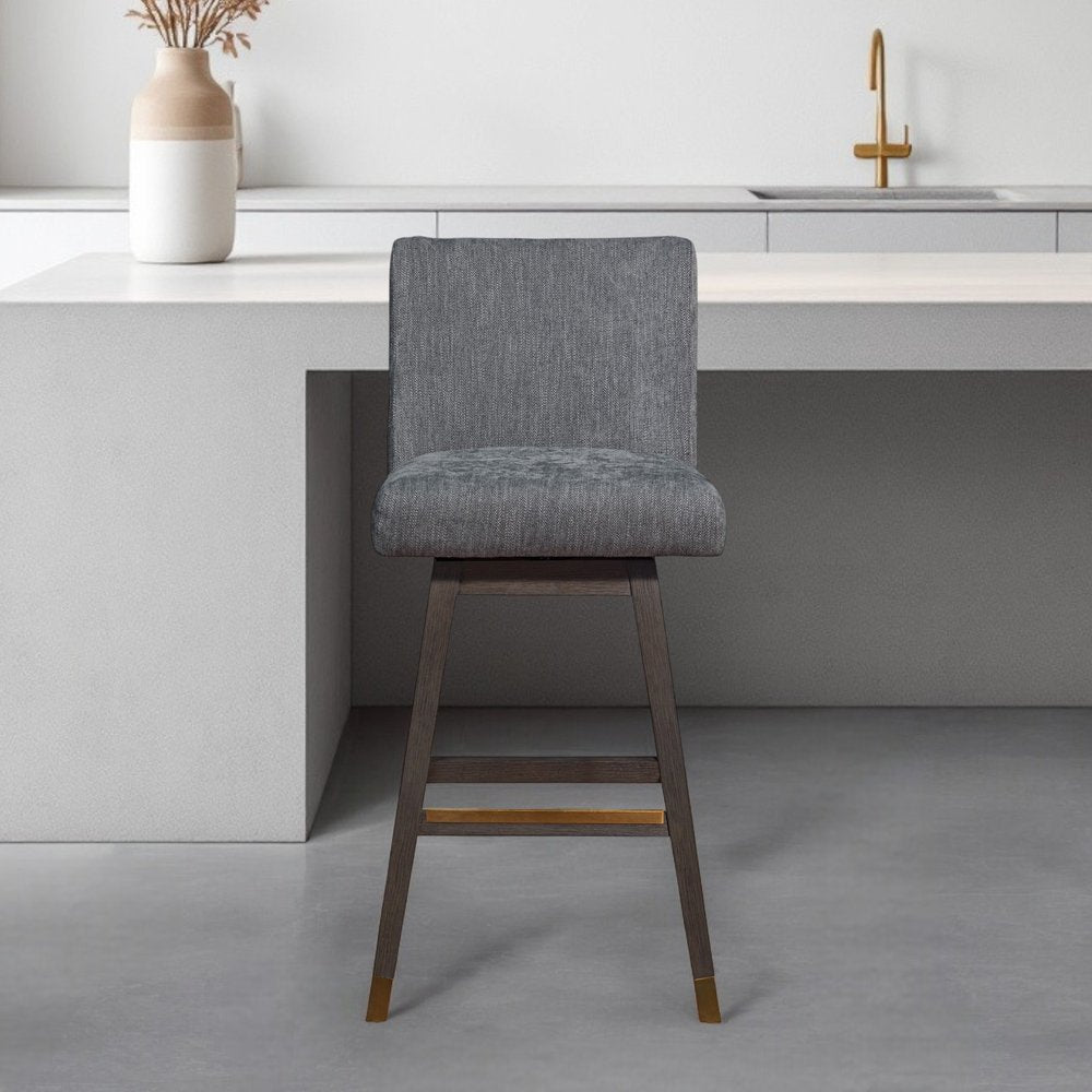 30" Gray and Brown Solid Wood Swivel Bar Chair HomeRoots