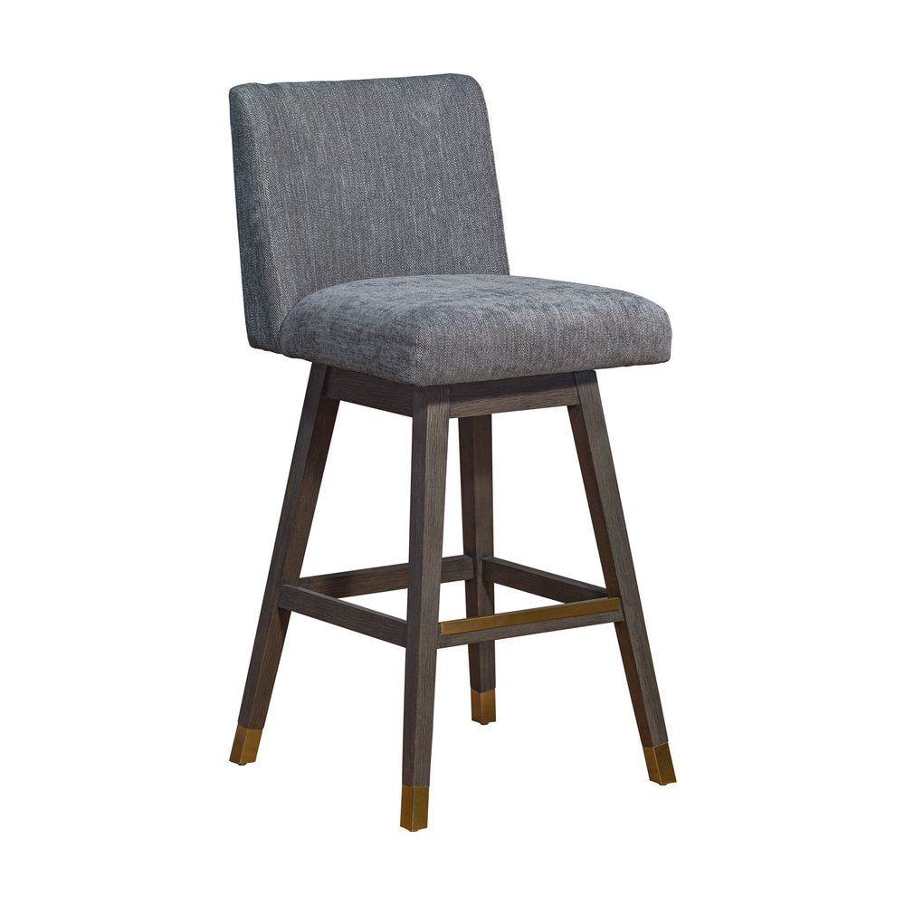 30" Gray And Brown Solid Wood Bar Height Swivel Bar Chair HomeRoots