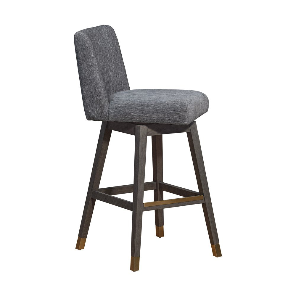 30" Gray And Brown Solid Wood Bar Height Swivel Bar Chair HomeRoots