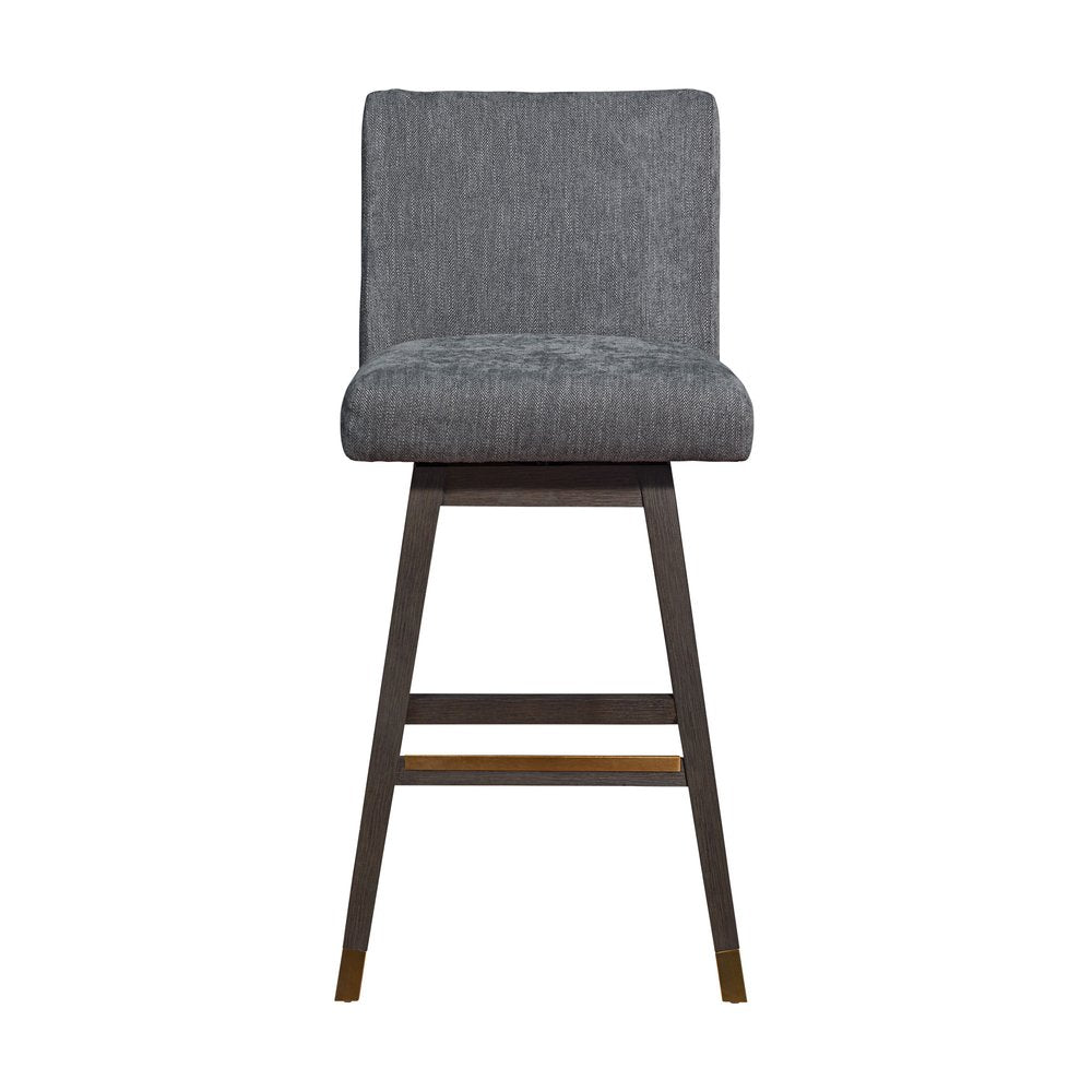 30" Gray And Brown Solid Wood Bar Height Swivel Bar Chair HomeRoots
