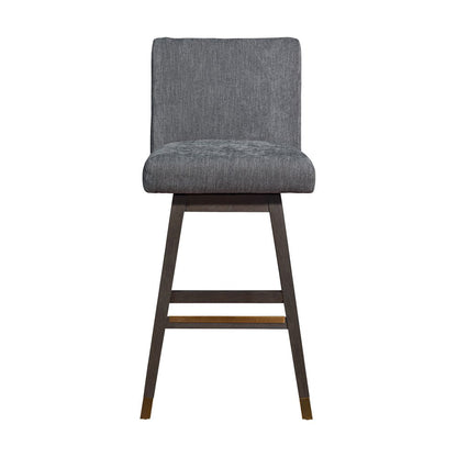 30" Gray And Brown Solid Wood Bar Height Swivel Bar Chair HomeRoots