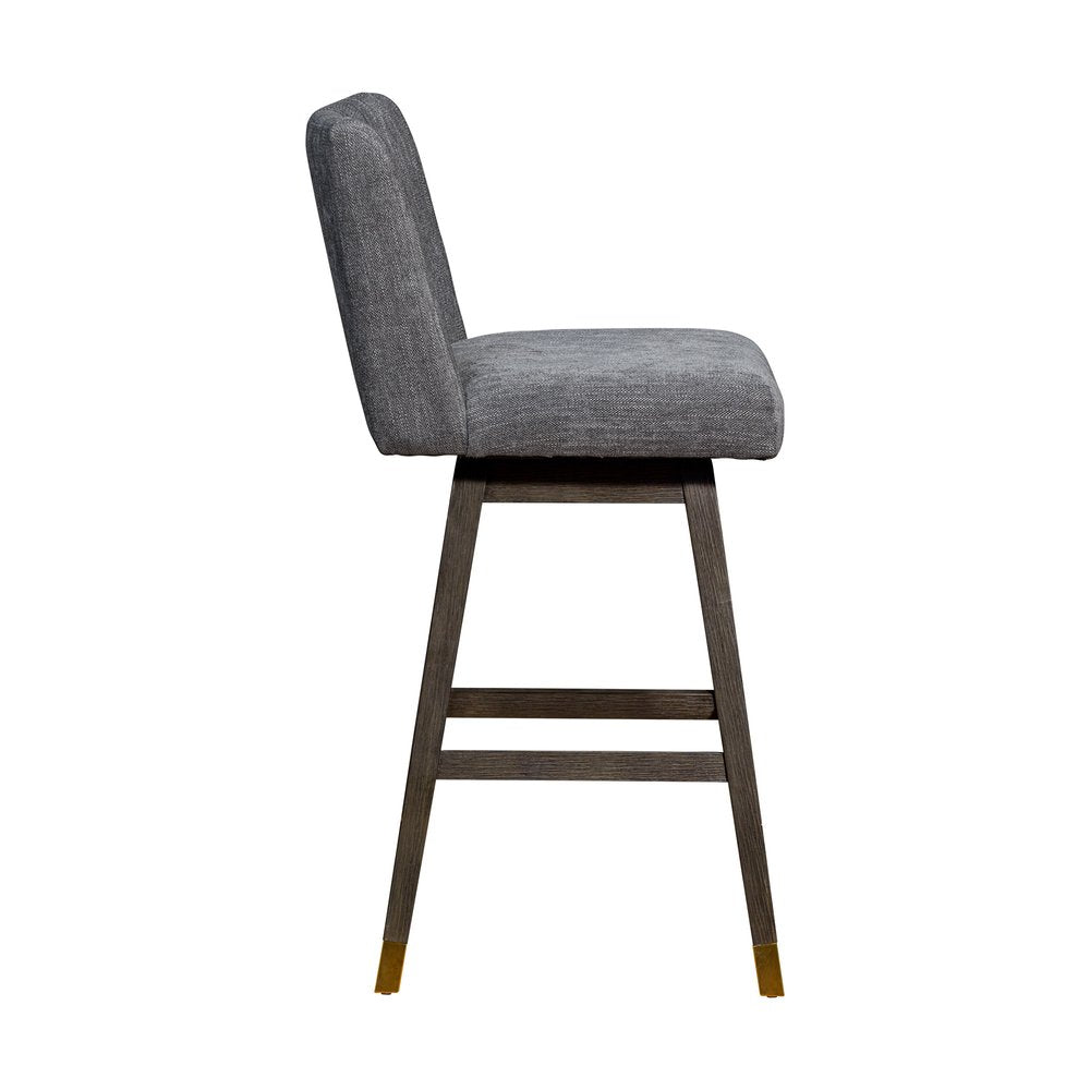 30" Gray And Brown Solid Wood Bar Height Swivel Bar Chair HomeRoots