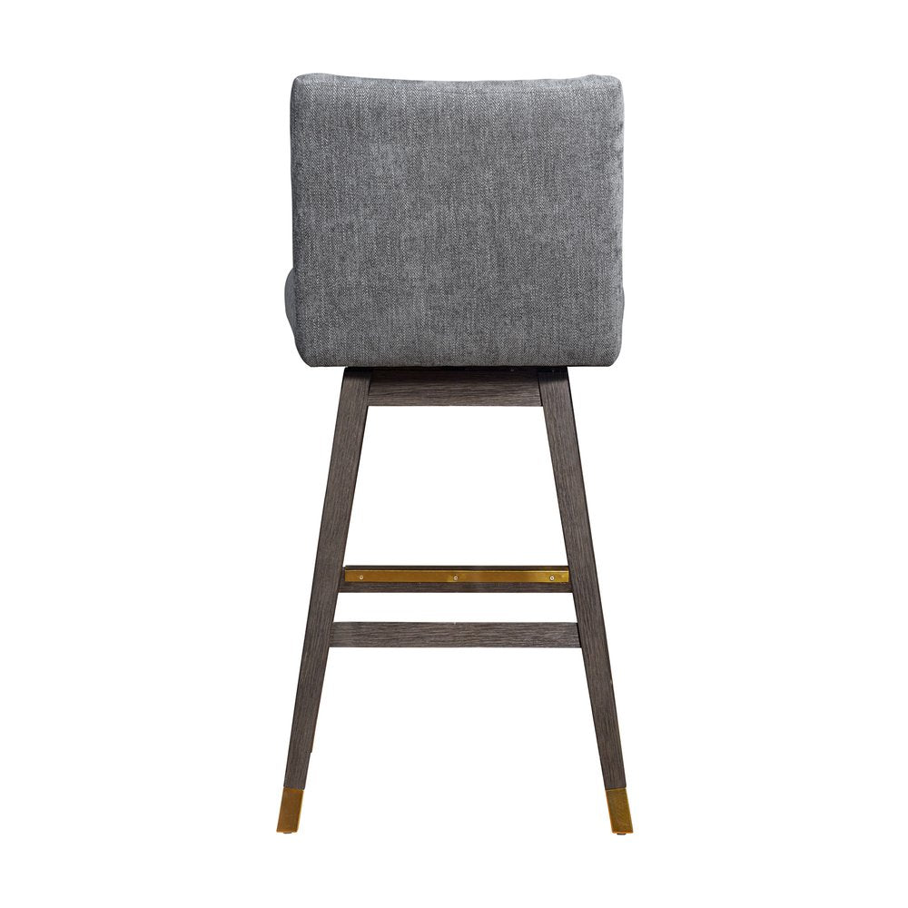 30" Gray And Brown Solid Wood Bar Height Swivel Bar Chair HomeRoots