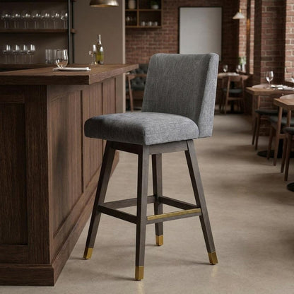 30" Gray And Brown Solid Wood Bar Height Swivel Bar Chair HomeRoots