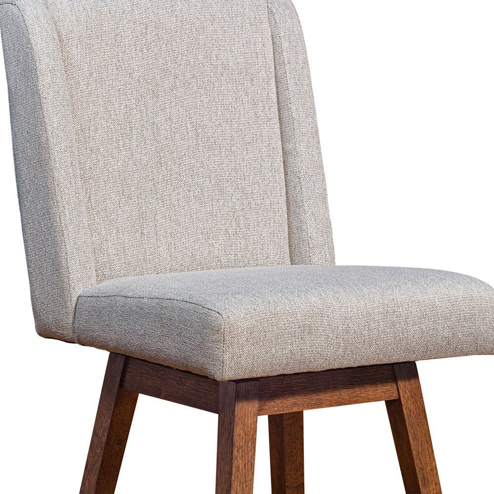 26" Taupe And Brown Fabric And Solid Wood Swivel Bar Chair HomeRoots