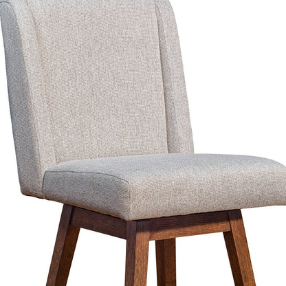 26" Taupe And Brown Fabric And Solid Wood Swivel Bar Chair HomeRoots