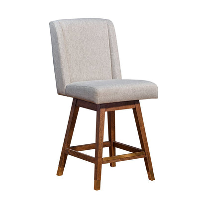 26" Taupe And Brown Fabric And Solid Wood Swivel Bar Chair HomeRoots