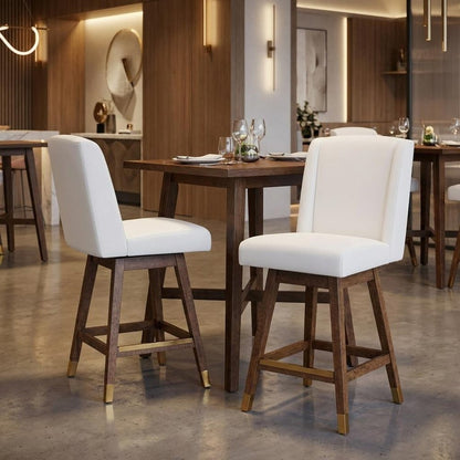 26" Taupe And Brown Fabric And Solid Wood Swivel Bar Chair HomeRoots