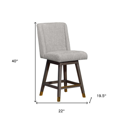 26" Brown And Gray Fabric And Solid Wood Counter Height Swivel Bar Chair HomeRoots
