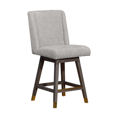 26" Brown And Gray Fabric And Solid Wood Counter Height Swivel Bar Chair HomeRoots