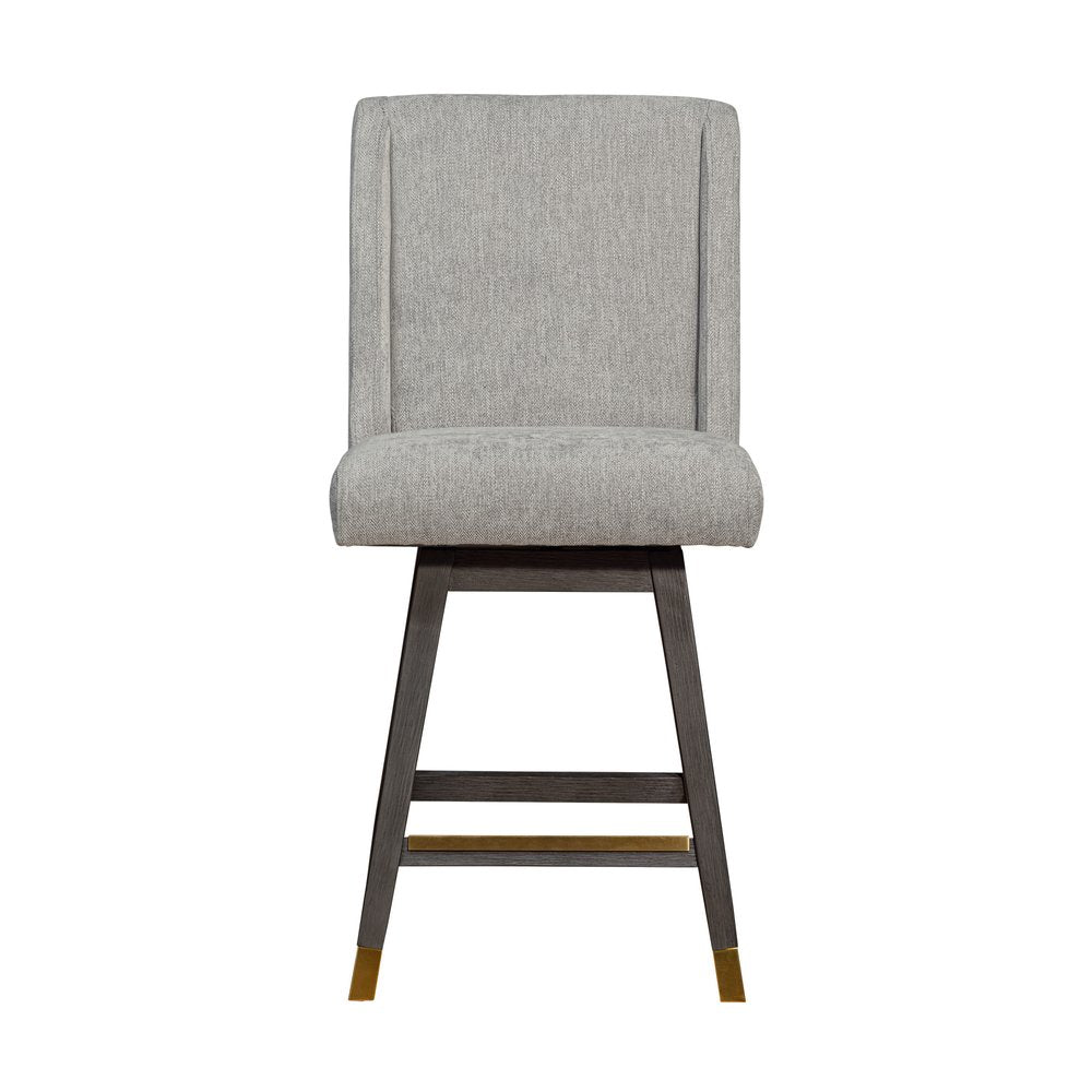 26" Brown And Gray Fabric And Solid Wood Counter Height Swivel Bar Chair HomeRoots