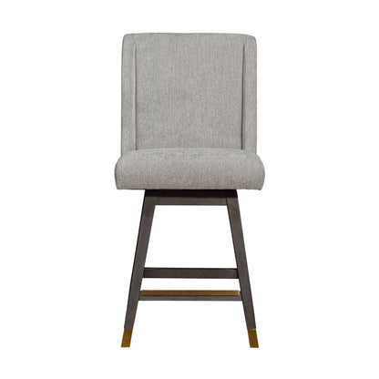 26" Brown And Gray Fabric And Solid Wood Counter Height Swivel Bar Chair HomeRoots