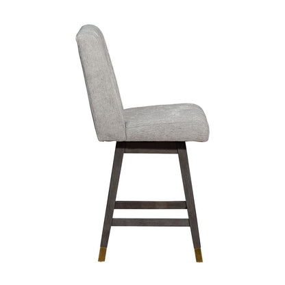 26" Brown And Gray Fabric And Solid Wood Counter Height Swivel Bar Chair HomeRoots