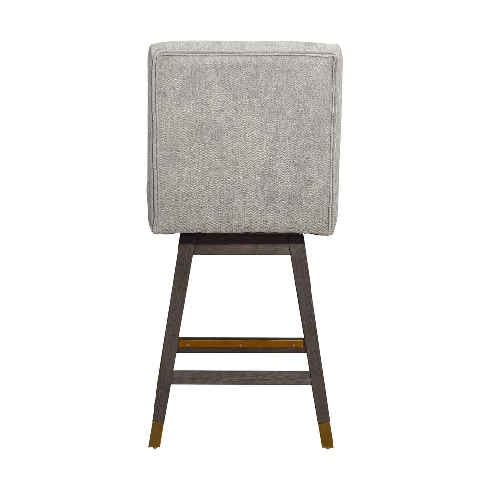 26" Brown And Gray Fabric And Solid Wood Counter Height Swivel Bar Chair HomeRoots