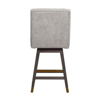 26" Brown And Gray Fabric And Solid Wood Counter Height Swivel Bar Chair HomeRoots
