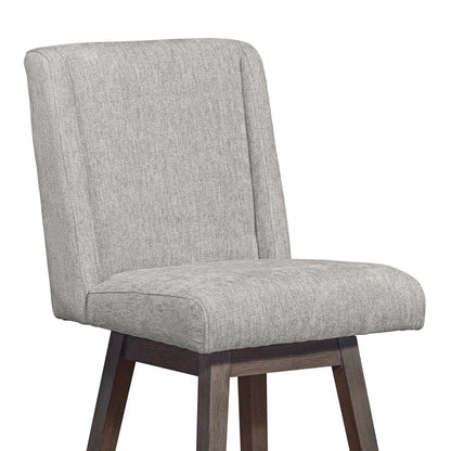 26" Brown And Gray Fabric And Solid Wood Counter Height Swivel Bar Chair HomeRoots