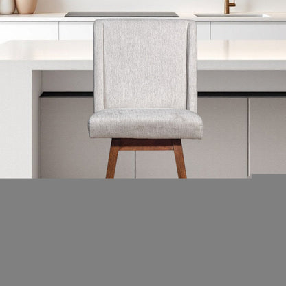 26" Beige and Brown Fabric and Solid Wood Counter Height Swivel Bar Chair HomeRoots
