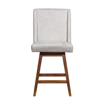 26" Beige And Brown Fabric And Solid Wood Counter Height Swivel Bar Chair HomeRoots