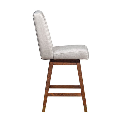26" Beige And Brown Fabric And Solid Wood Counter Height Swivel Bar Chair HomeRoots