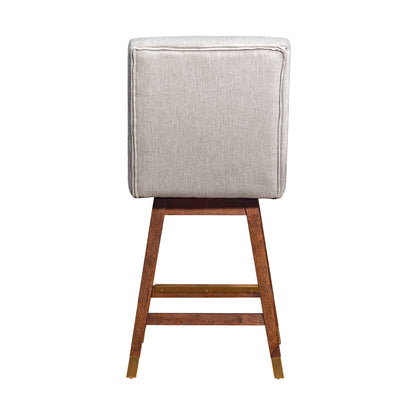 26" Beige and Brown Fabric and Solid Wood Counter Height Swivel Bar Chair