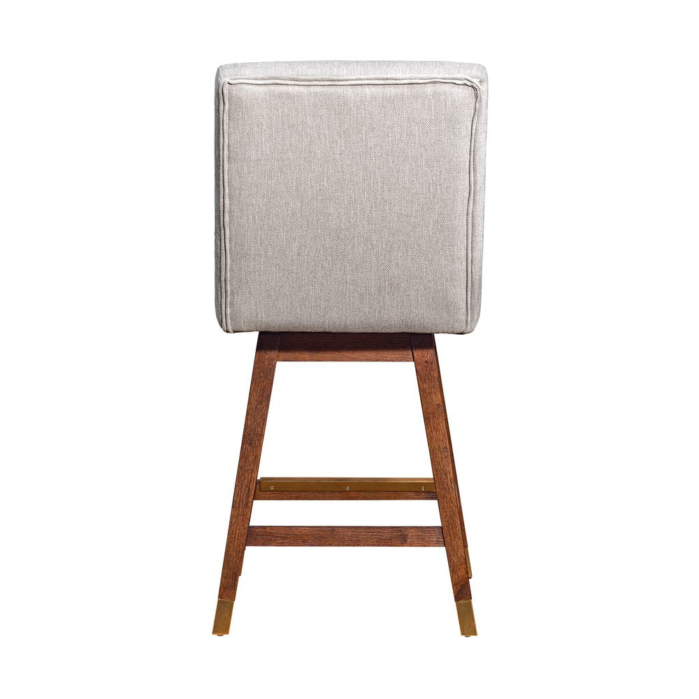 26" Beige And Brown Fabric And Solid Wood Counter Height Swivel Bar Chair HomeRoots