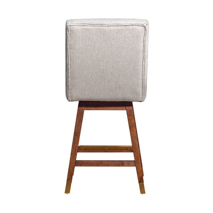 26" Beige And Brown Fabric And Solid Wood Counter Height Swivel Bar Chair HomeRoots