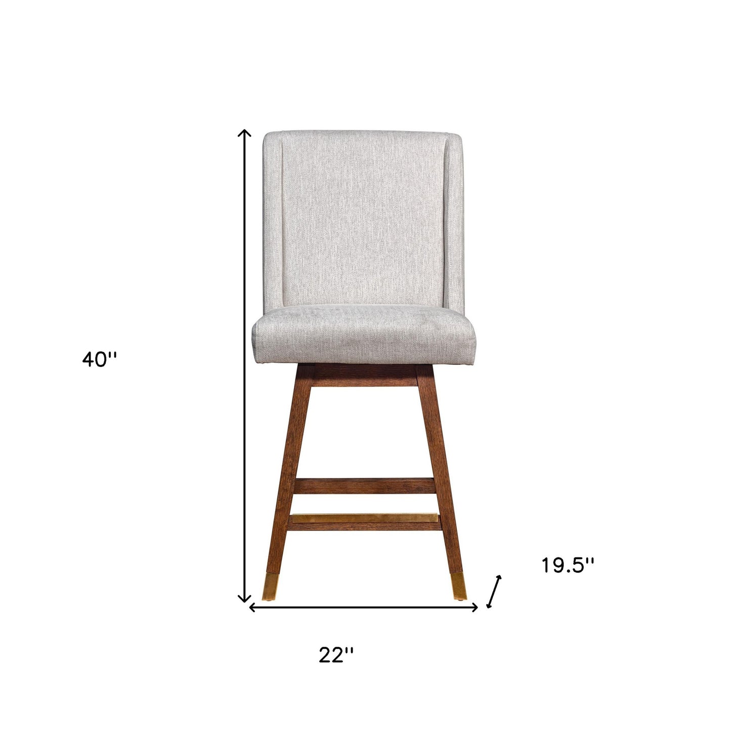 26" Beige and Brown Fabric and Solid Wood Counter Height Swivel Bar Chair