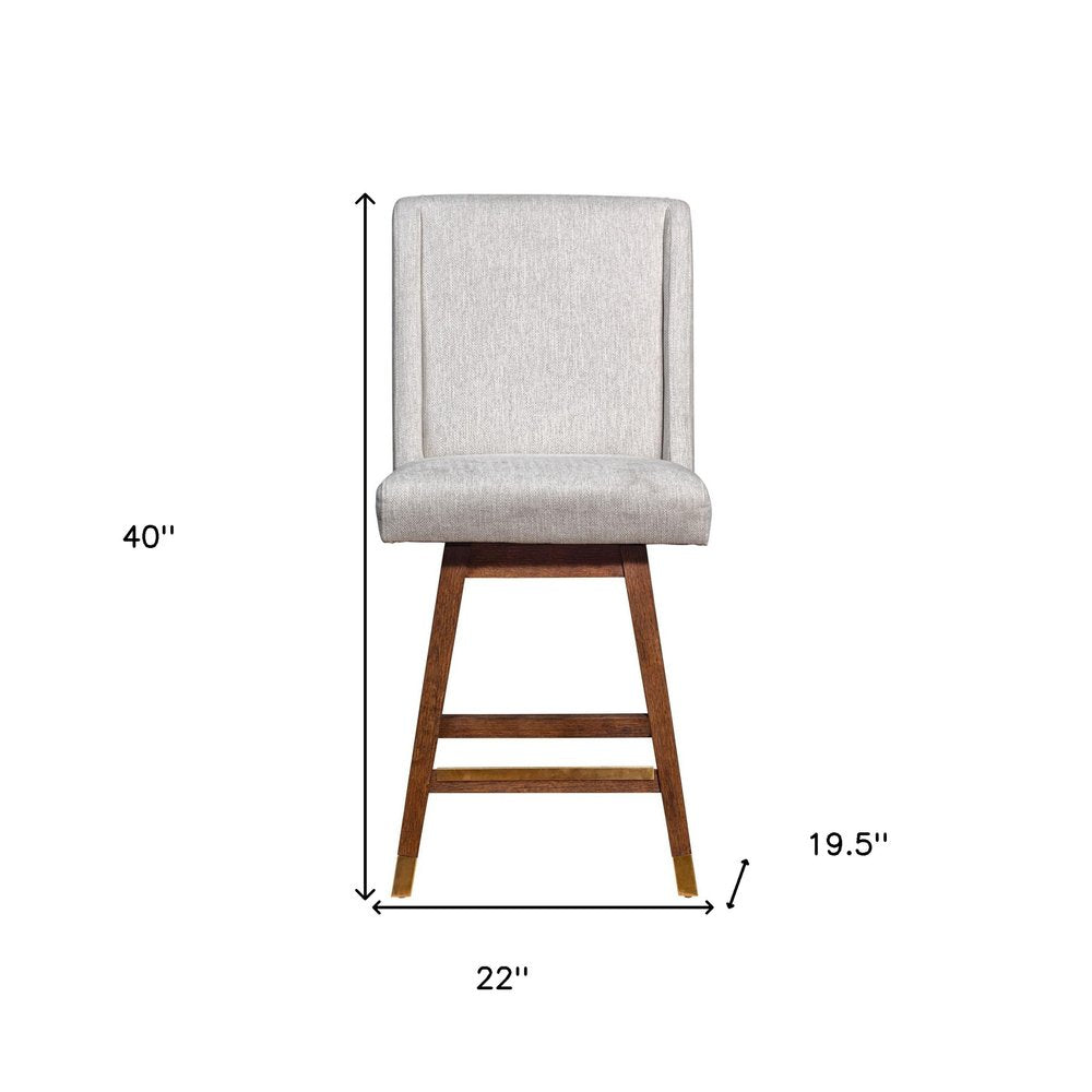 26" Beige And Brown Fabric And Solid Wood Counter Height Swivel Bar Chair — view 9