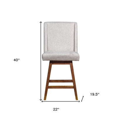 26" Beige And Brown Fabric And Solid Wood Counter Height Swivel Bar Chair HomeRoots