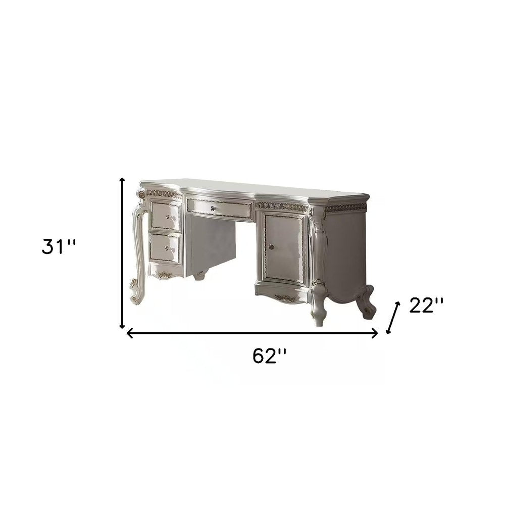 62" Pearl Wood Vanity Table With Three Drawers HomeRoots