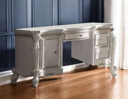 62" Pearl Wood Vanity Table With Three Drawers HomeRoots