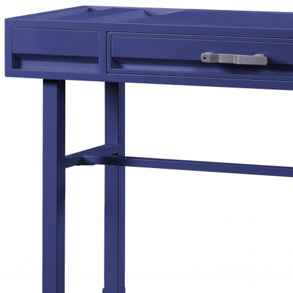 47" Blue Iron And Wood Vanity Table HomeRoots